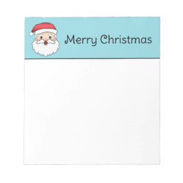 Happy Cartoon Santa Claus Kopf auf blau und Text Notizblock