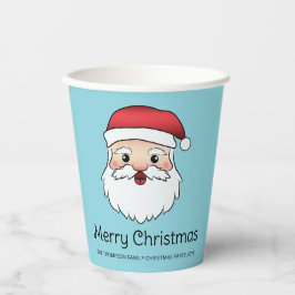 Happy Cartoon Santa Claus Kopf auf blau und Text Pappbecher