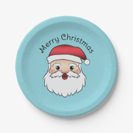 Happy Cartoon Santa Claus Kopf auf blau und Text Pappteller