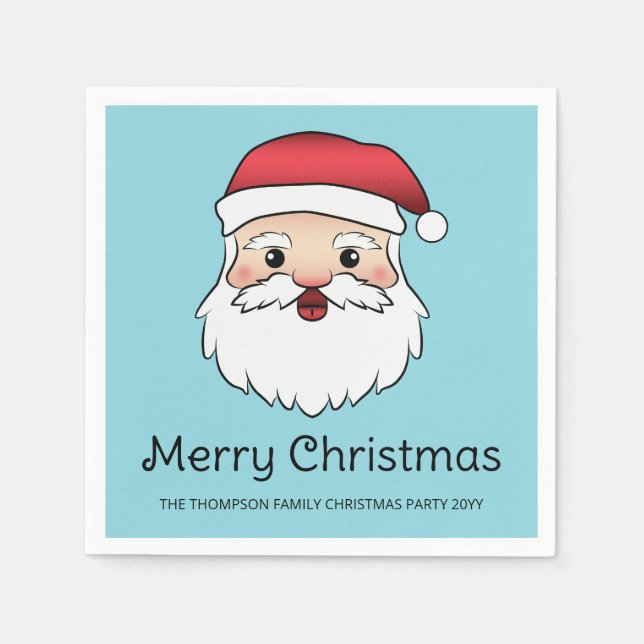 Happy Cartoon Santa Claus Kopf auf blau und Text Serviette (Vorderseite)