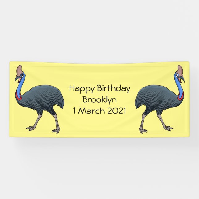 Happy Cassowary Vogel Cartoon Illustration Banner (Horizontal)