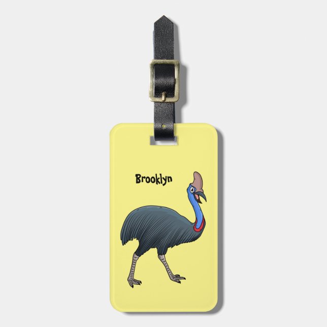 Happy Cassowary Vogel Cartoon Illustration Gepäckanhänger (Vorderseite vertikal)