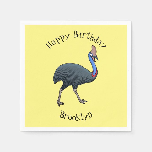 Happy Cassowary Vogel Cartoon Illustration Serviette (Vorderseite)