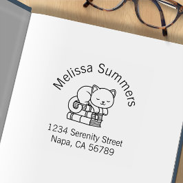 Happy Cat auf dem Buchzeichen "Book Stack Address" Gummistempel