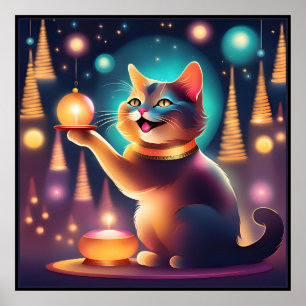 Happy cat célébrant Noël tuxedo affiches de chat