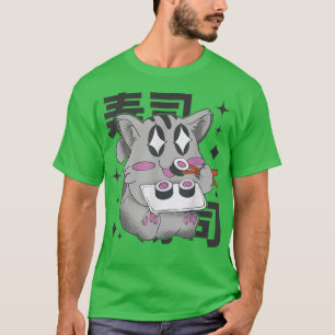 Happy Cat Eating Sushi Japan Style Kawaii Anime Su T-Shirt