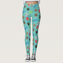 Happy Cat Heads Redux - mit Text Leggings