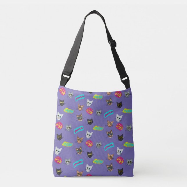 Happy Cat Heads Redux - mit Text Tragetaschen Mit Langen Trägern (Vorderseite)