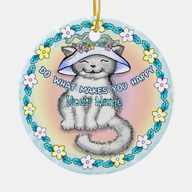 Happy Cat Keramik Ornament (Vorne)