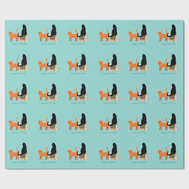 Happy Cat Lady Geschenkpapier (Saum)