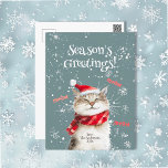 Happy Cat Meow Christmas Feiertagspostkarte<br><div class="desc">Happy Cat genießt die Weihnachtsferien-Saison und sagt "Meow, Season's Greetings". So eine nette Art, eine Postkarte an Freunde Ihrer Katze zu schicken. Der gesamte Text kann bearbeitet werden, z.B. bevorzugen Sie "Frohe Weihnachten" oder "Frohe Feiertage". Stellen Sie sicher, dass Sie das Beispiel "von" Namen und Datum zu den gewollt ändern....</div>