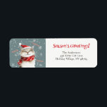 Happy Cat Meow Christmas Return Address Label<br><div class="desc">Happy Cat genießt die Weihnachtsferien so viel, Sprichwort "Meow, Season's Greetings". Genau richtig für Ihre Rücksendeadressen-Aufkleber für Karten und Geschenke für Ihre Katzenliebhaber Freunde. Dieses niedliche und fröhliche Retro-Design ist aus einer Vintagen Aquarellfarbe. Wir Liebe das zufriedene Aussehen und glücklich gequetschte Augen der säuberenden Kätzchen, und hoffen, dass Sie auch...</div>