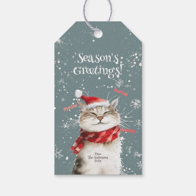 Happy Cat Meow Weihnachtsgeschenk Tag Geschenkanhänger (Vorderseite)