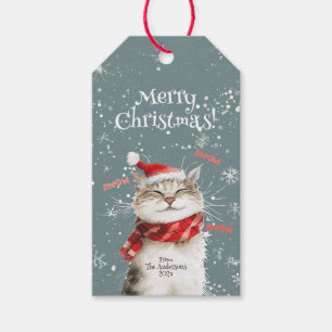 Happy Cat Merry Christmas Geschenk Tag Geschenkanhänger