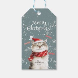 Happy Cat Merry Christmas Geschenk Tag Geschenkanhänger