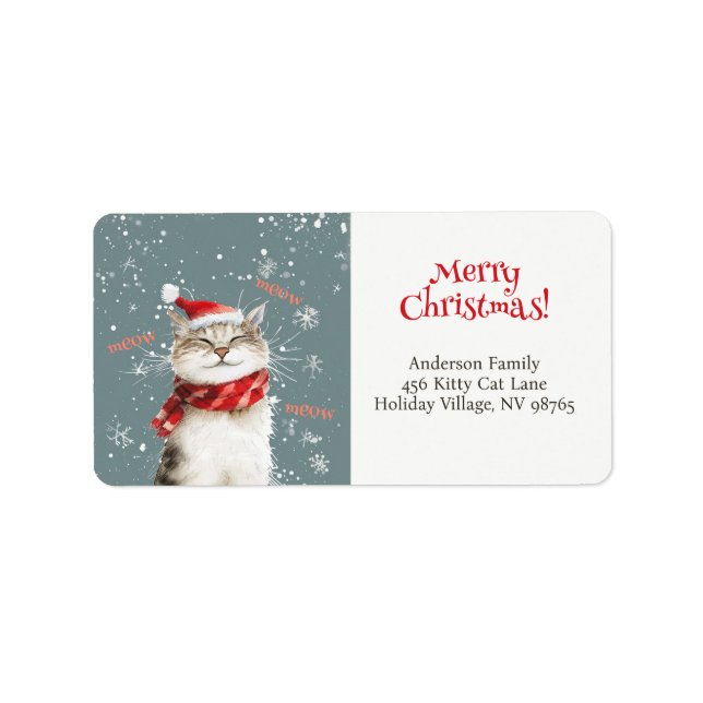 Happy Cat Merry Christmas Return Address Label Adressaufkleber (Vorne)