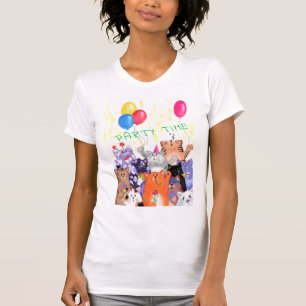 Happy Cat Party Cartoon T-Shirt Funny Cats 