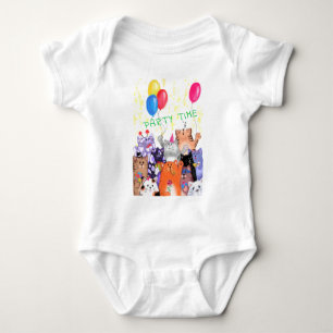 Happy Cat Party Cartoon Zeichnend - Funny Cats - Baby Strampler