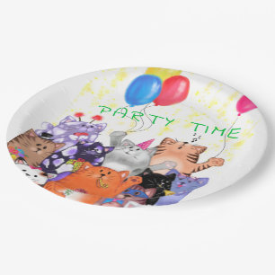 Happy Cat Party Cartoon Zeichnend - Niedlich Funny Pappteller