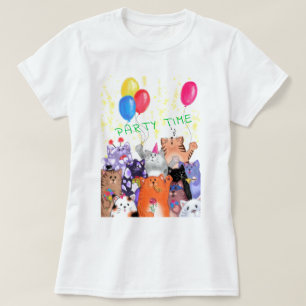 Happy Cat Party Cartoon Zeichnend - Niedliche Funn T-Shirt