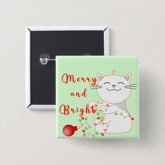 Happy Cat Playing with LED Light | Niedliche Weihn Button (Vorne & Hinten)