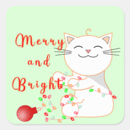 Happy Cat Playing with LED Light | Niedliche Weihn Quadratischer Aufkleber