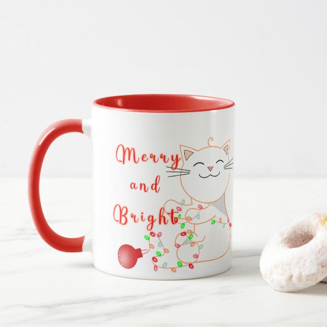 Happy Cat Playing with LED Light | Niedliche Weihn Tasse (Mit Donut)