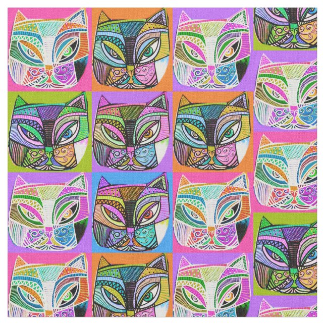 Happy Cat Rainbow Stoff (Nahaufnahme)