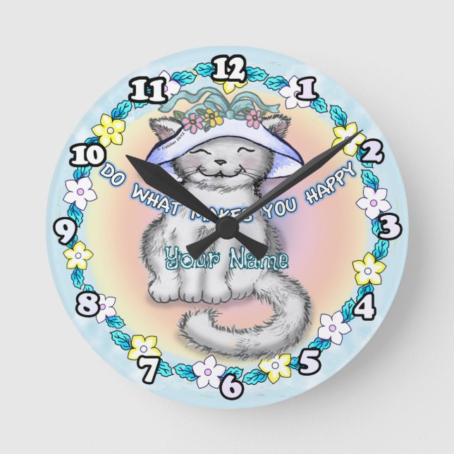 Happy Cat Runde Wanduhr (Vorderseite)