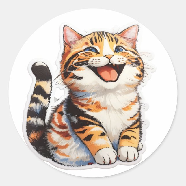 Happy Cat Runder Aufkleber (Vorderseite)