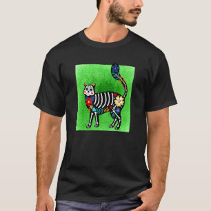 Happy Cat Sugar Skull Calavera Dia De Los Muertos T-Shirt