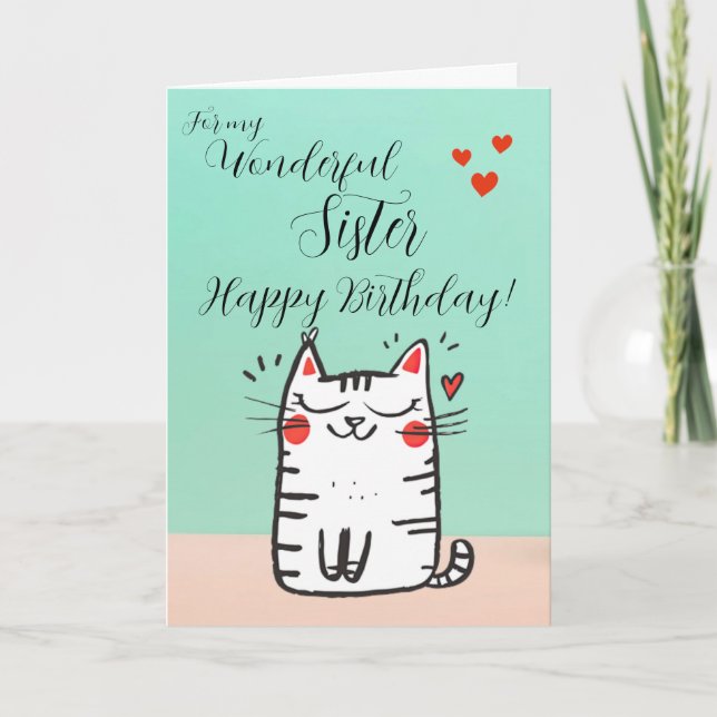 Happy Cat sur la carte d'anniversaire de soeur (Devant)