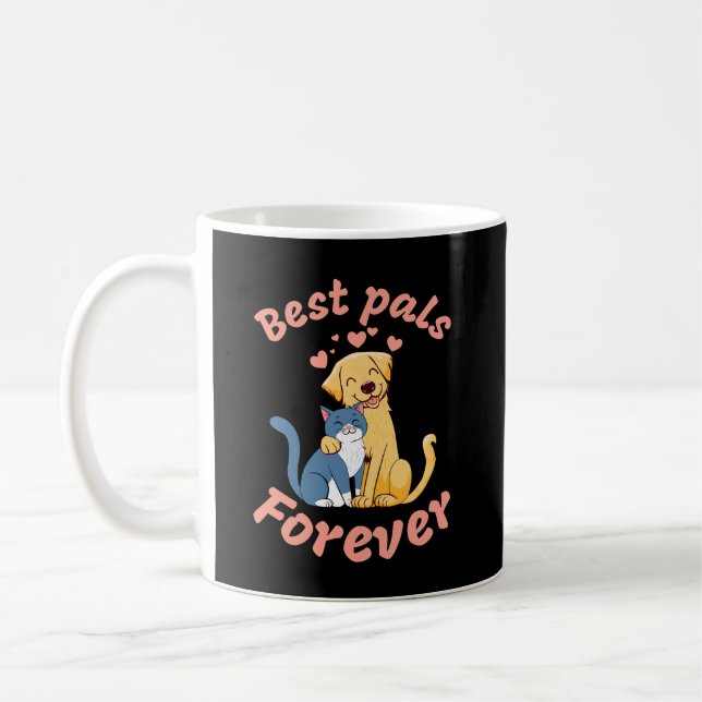Happy Cat und Happy Hund. Beste Kumpels für immer. Kaffeetasse (Links)