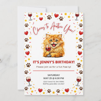 Happy Cat Wine Birthday Cheers to Another Year Einladung