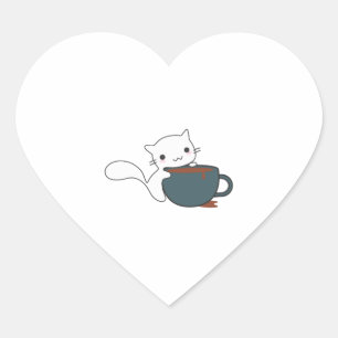 Happy Cat with Coffee Herz-Aufkleber