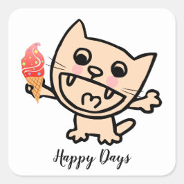 Happy Cat with Ice Cream Quadratischer Aufkleber