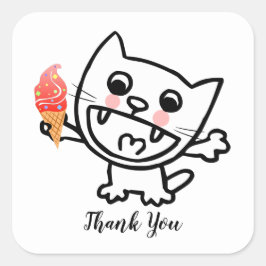 Happy Cat with Ice Cream Quadratischer Aufkleber