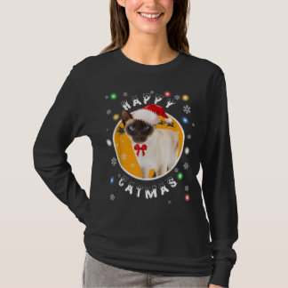 Happy Catmas Weihnachtskatze in Weihnachtsmannmütz T-Shirt