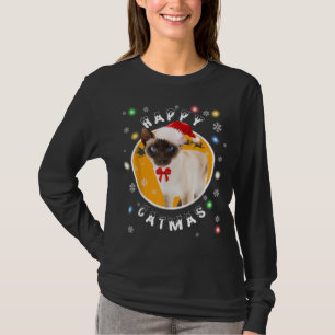 Happy Catmas Weihnachtskatze in Weihnachtsmannmütz T-Shirt