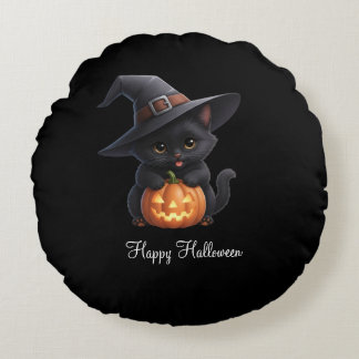 Happy Cats Halloween Rundes Kissen