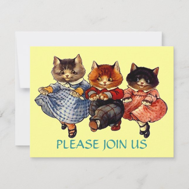 Happy Cats Line Tanz Party Einladung (Vorderseite)