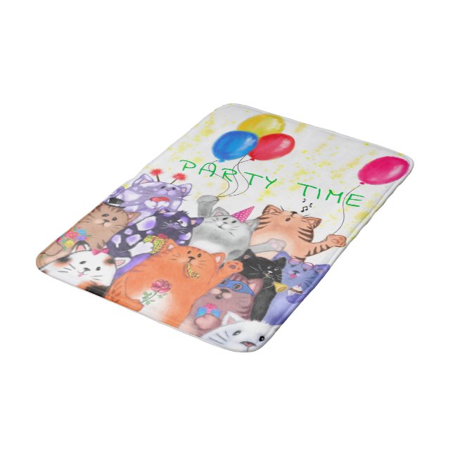 Happy Cats Party Bath Mat - Benutzerdefinierter Te Badematte (Schrägansicht)
