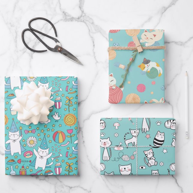 Happy Cats Wrapping Paper Geschenkpapier Set (Vorderseite)