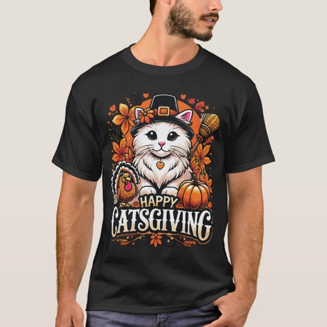 Happy Catsgiving - Erntedank Cat Celebration T-Shirt (Vorderseite)