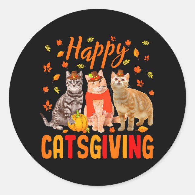 Happy Catsgiving Niedlichen Erntedank Cat Wears Runder Aufkleber (Vorderseite)
