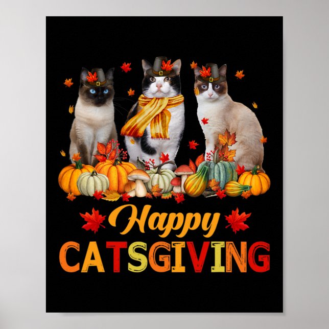 Happy Catsgiving Siamese Katze Herbst Fall Vibes T Poster (Vorne)