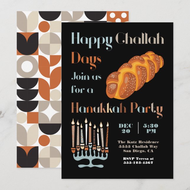 Happy Challah Day Hanukkah Party Einladung (Vorne/Hinten)