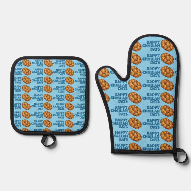 Happy Challah Days Chanukah Hanukkah Brot Loaf Ofenhandschuh & Topflappen-Set (Vorderseite)