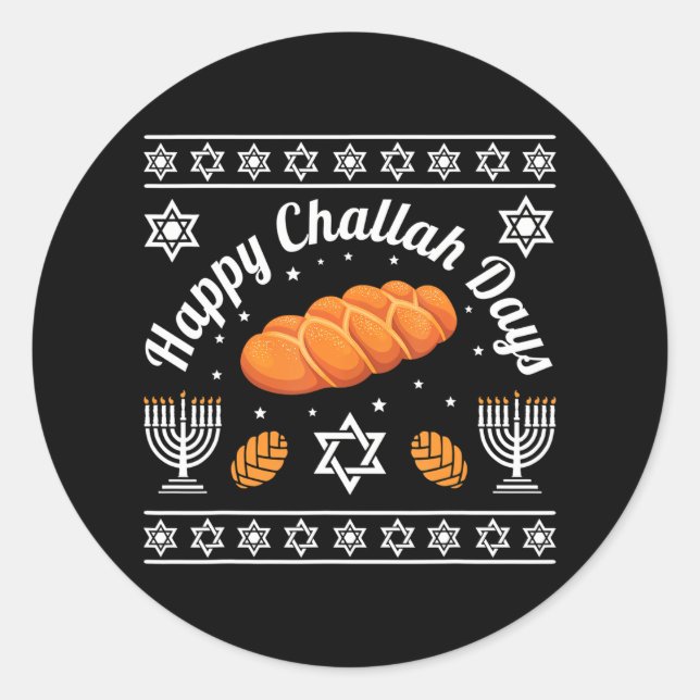 Happy Challah Days Hanukkah Runder Aufkleber (Vorderseite)