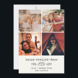 Happy Challah Days Modern Hanukah Foto Collage Feiertagskarte<br><div class="desc">Happy Challah Days! Diese einfache moderne hanukkah-Karte verfügt über ein trendiges Instagram Layout-Raster und verfügt über 4 Ihrer Lieblings-Fotos,  eine benutzerdefinierte Schreibmaschinennachricht sowie eine whimsical herausforderah Brot und botanische Zweig-Illustration. Auf der Rückseite ist ein kariertes,  warmes,  rotes Lumberjack-Muster.</div>